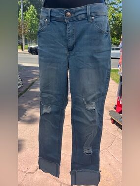 Light Blue Distressed Fringed Hem Jeans